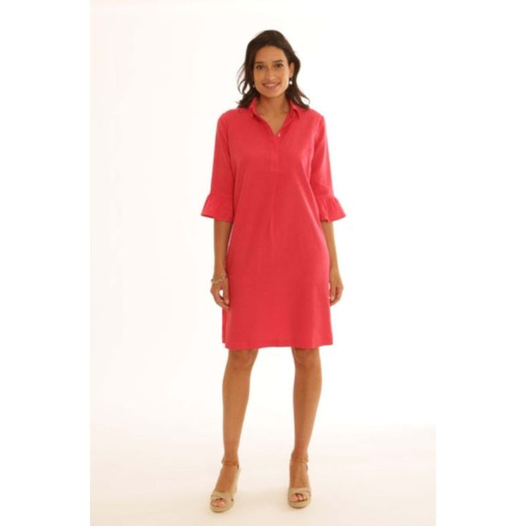 Pomodoro Women’s Linen Frill Dress | Raspberry 22506